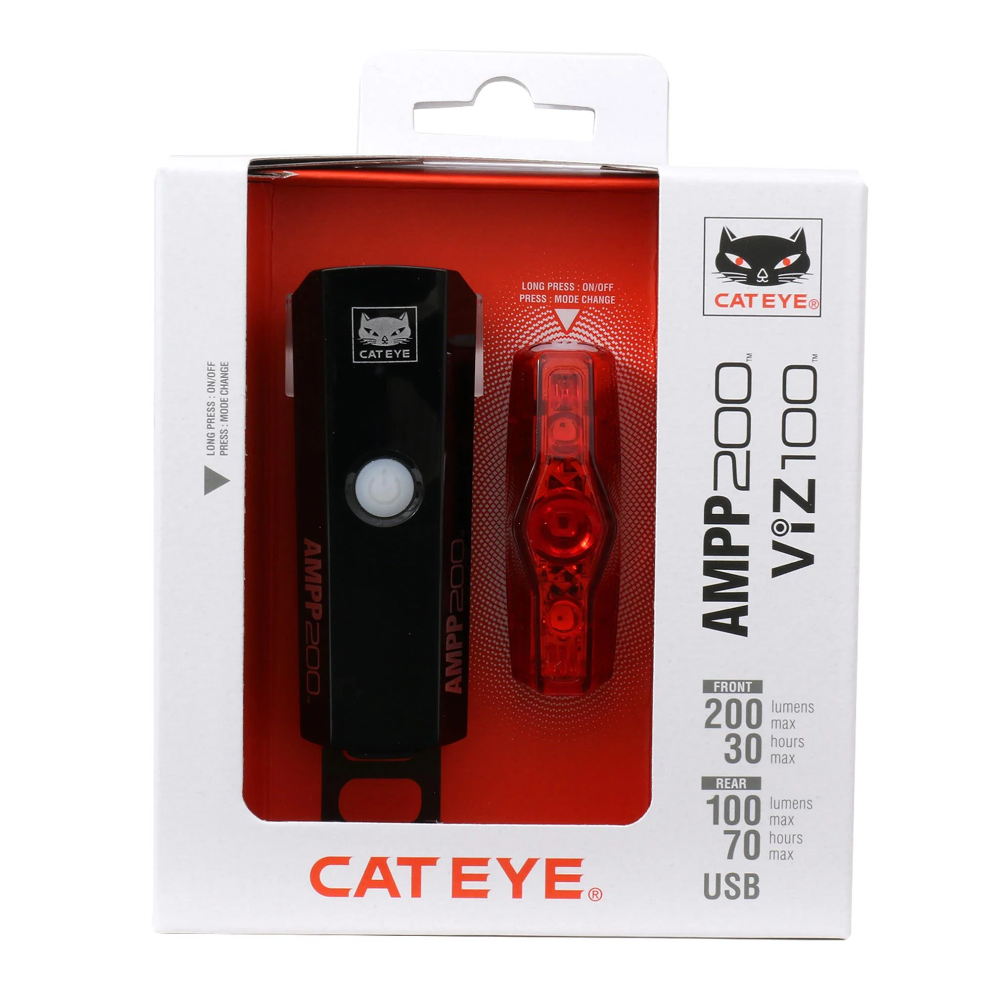 Cateye AMPP 200 II/Viz100 II Bike Light Set: USB-C