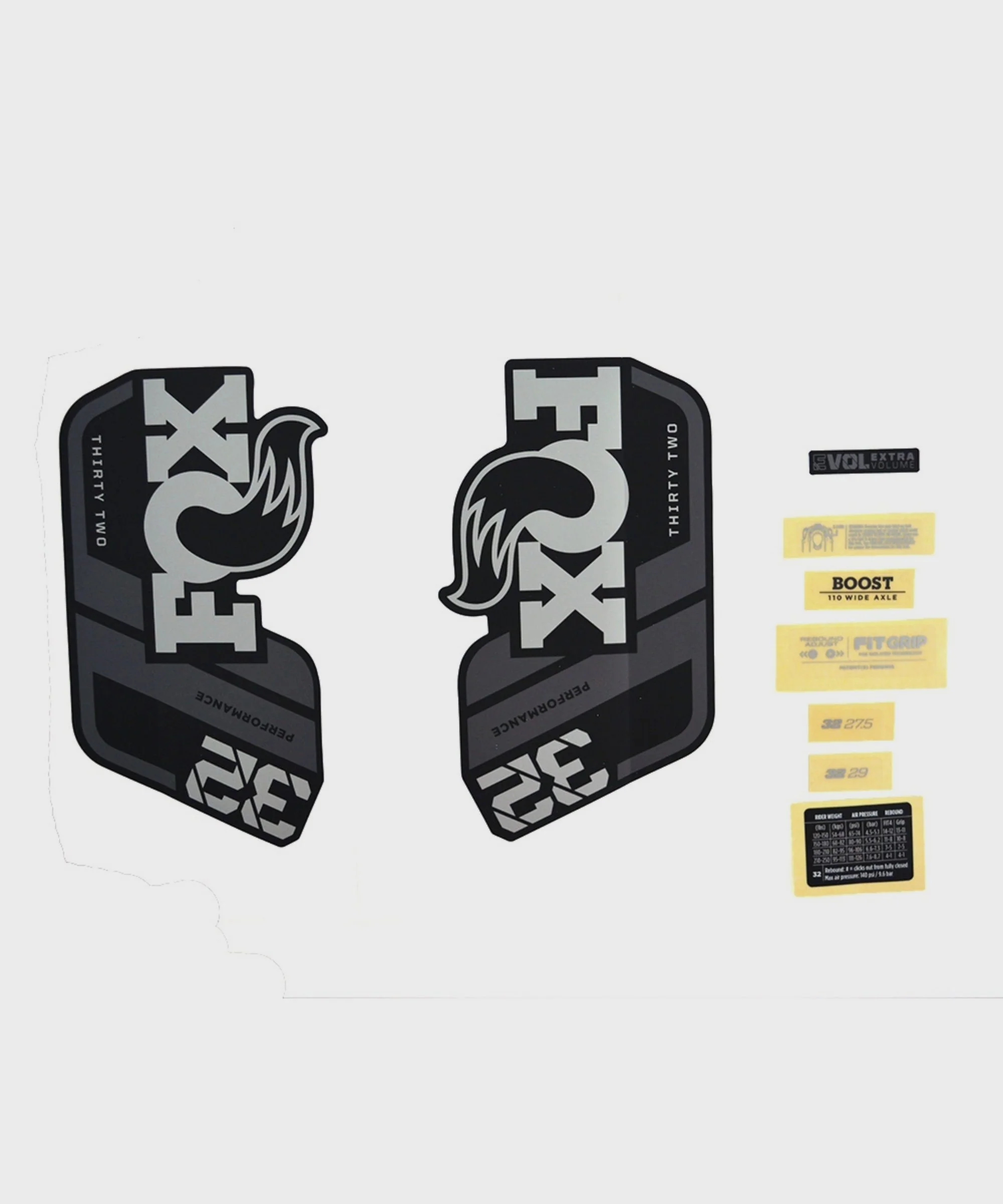 FOX Fork 32 Decal Kit 2021 - P-S Grey Logo Matte Black
