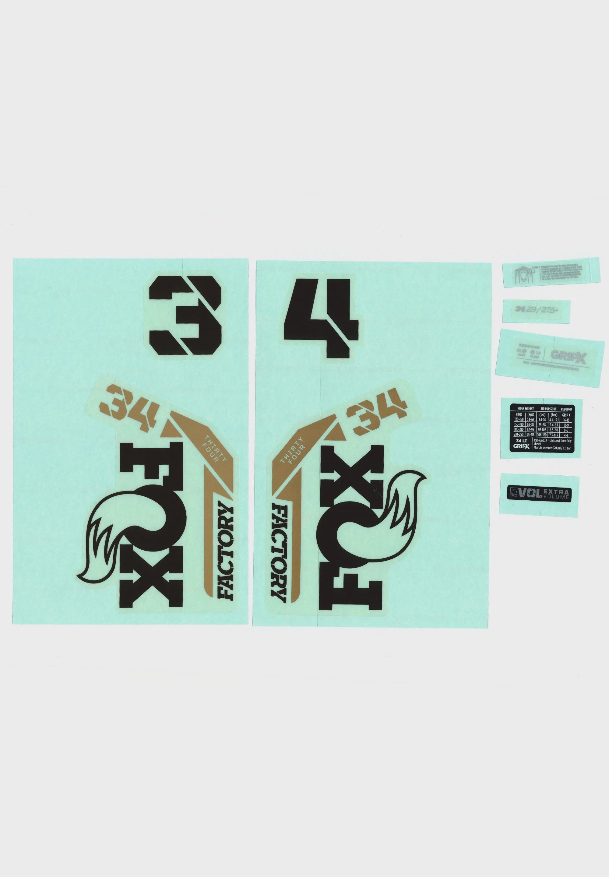 FOX Fork 34 Decal Kit 2025 F-S Black Logo Podium Gold Fork