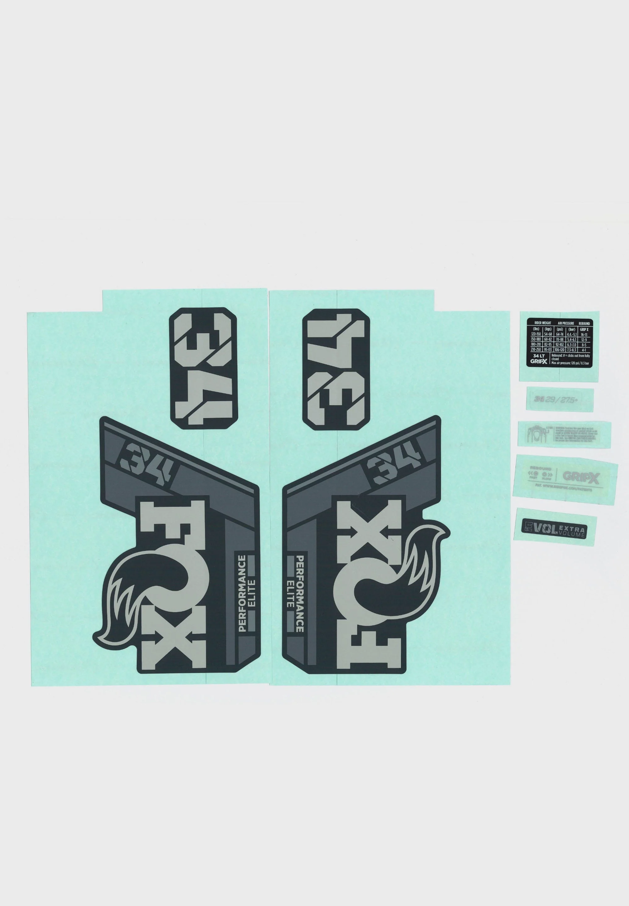 FOX Fork 34 Decal Kit 2025 P-SE Grey Logo Matte Black Fork