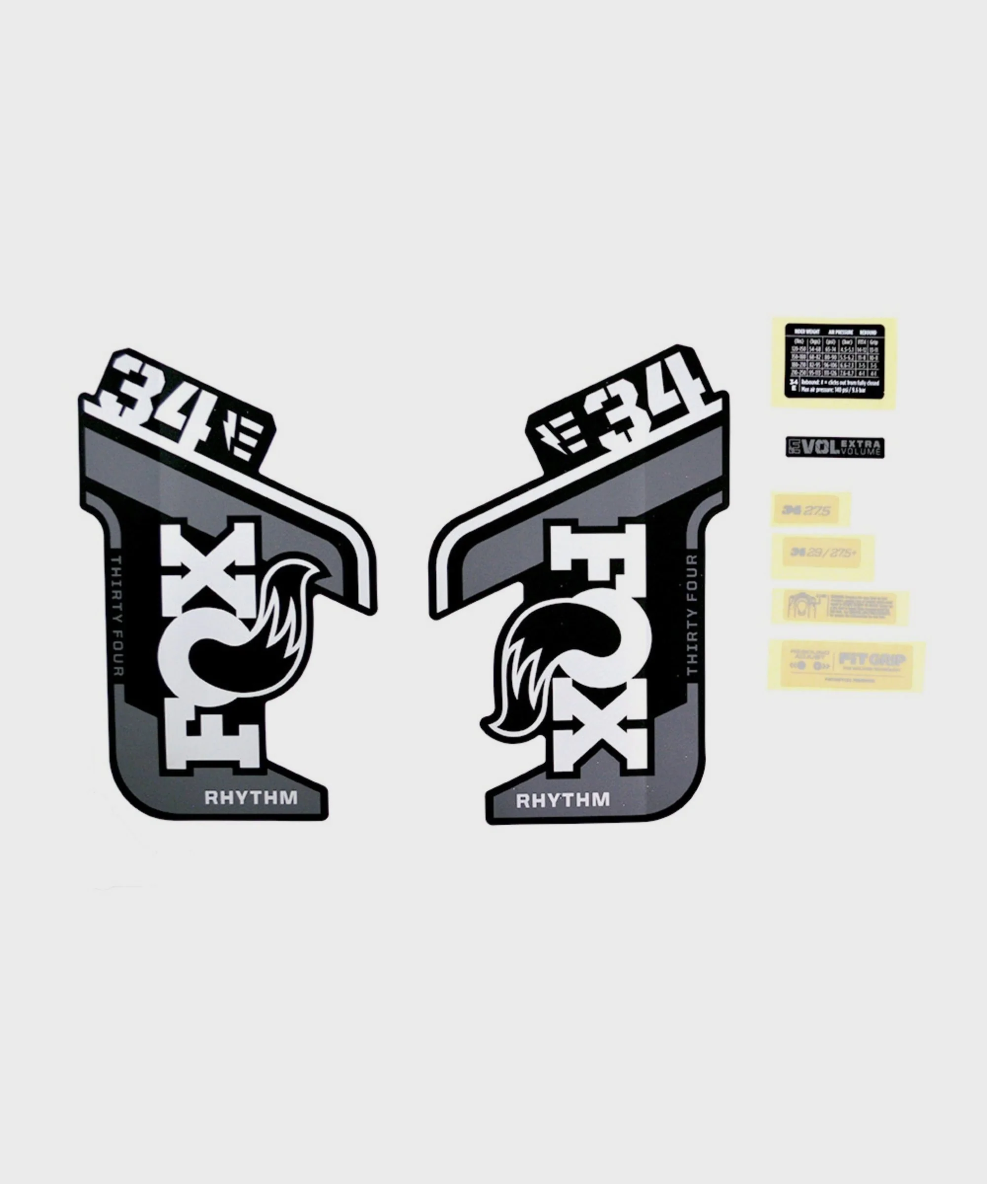 FOX Fork 34 Decal Kit: E-Bike + Rhythm Grey Logo Matte Black 2021