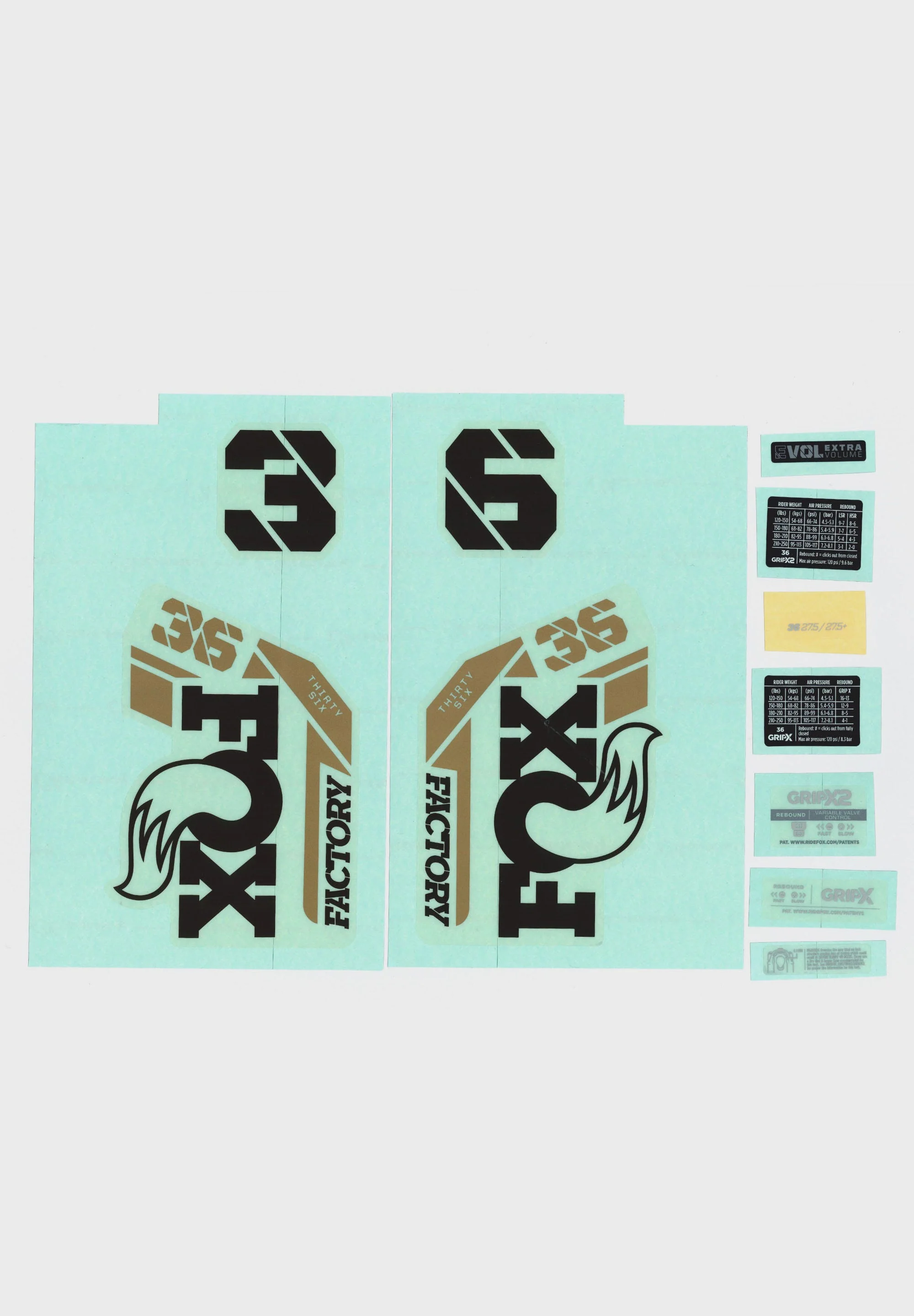FOX Fork 36 Decal Kit 2025 F-S Black Logo Podium Gold Fork
