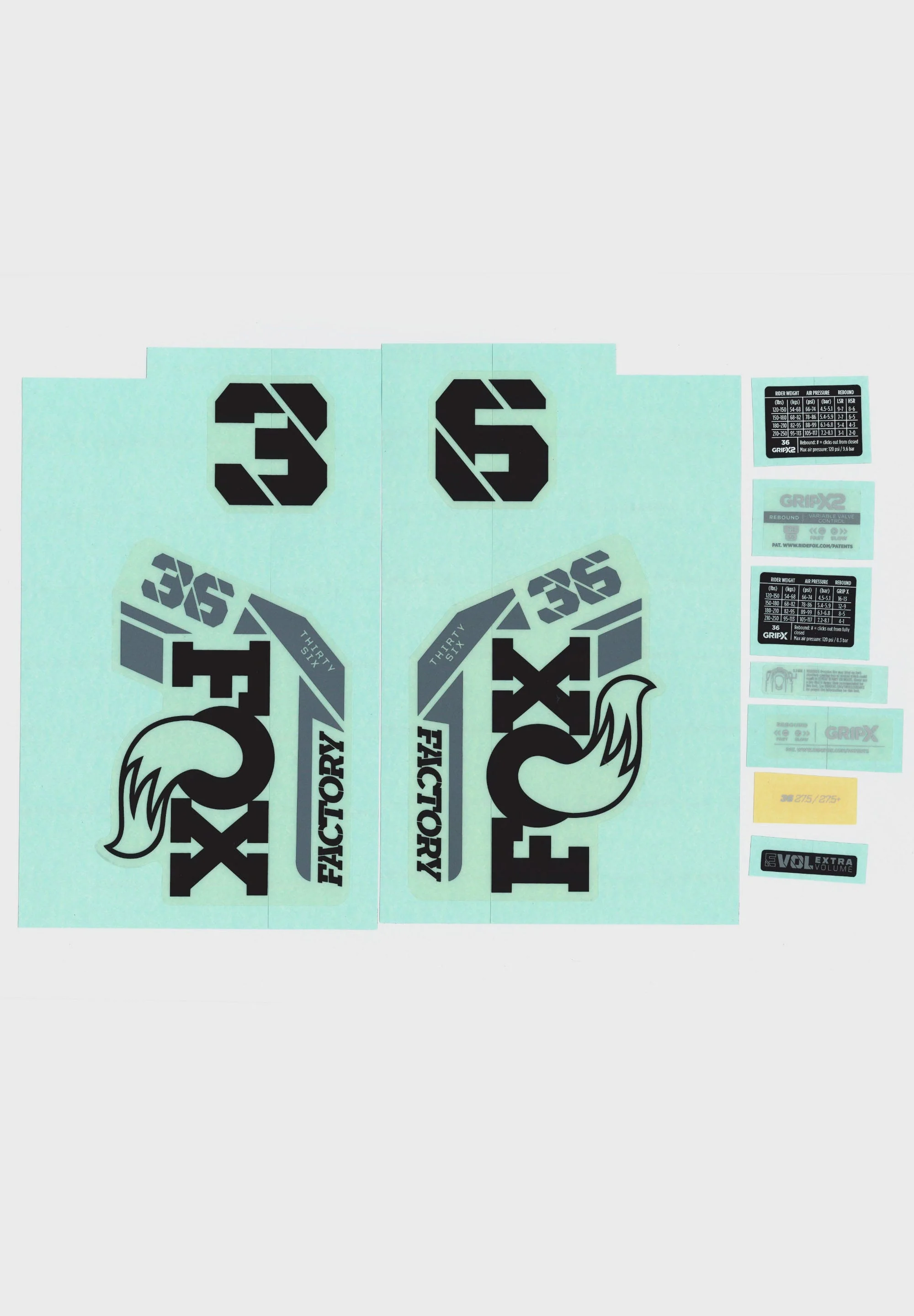 FOX Fork 36 Decal Kit 2025 F-S Black Logo Shiny Orange Fork