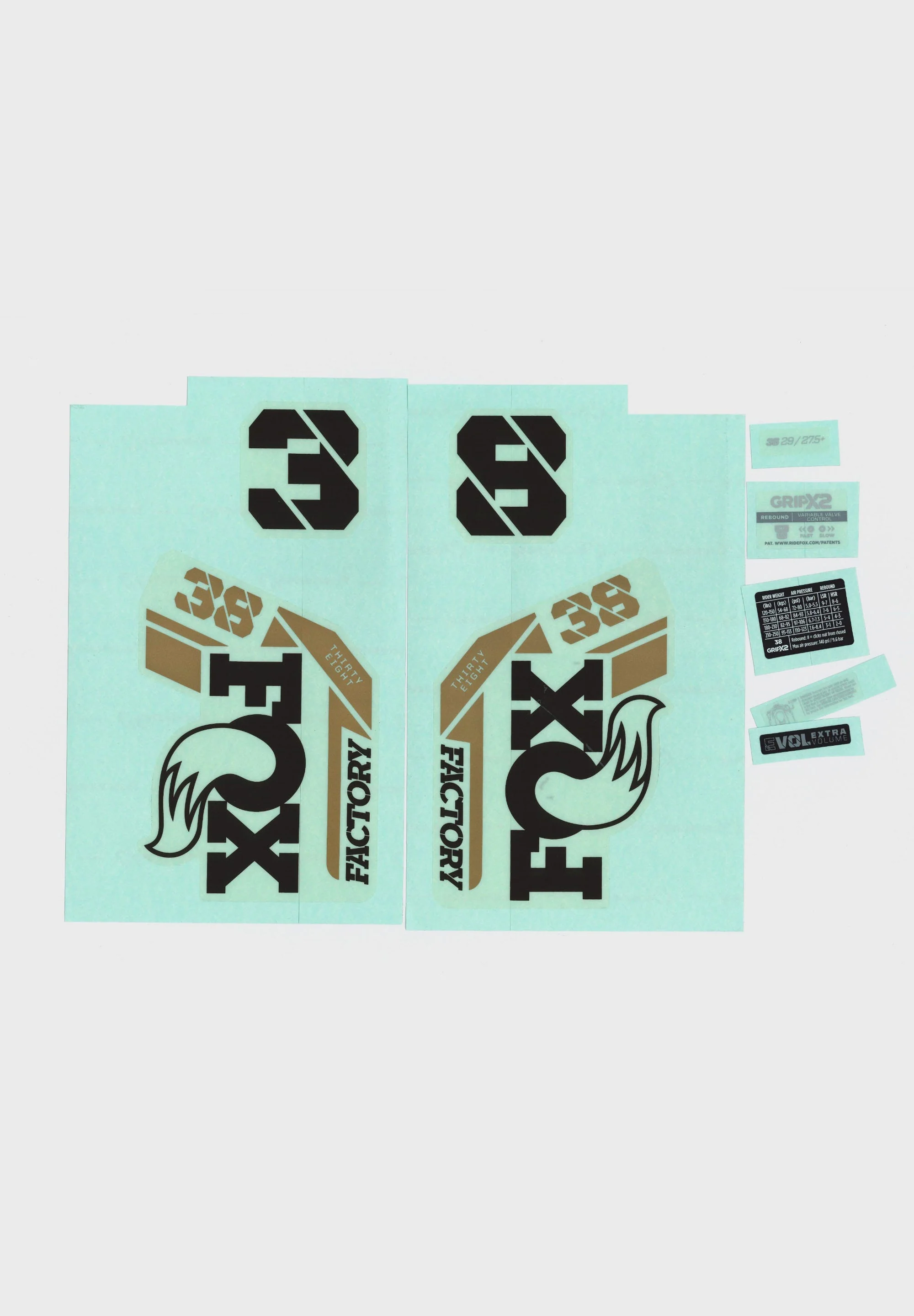 FOX Fork 38 Decal 2025 F-S Black Logo Podium Gold Fork 1