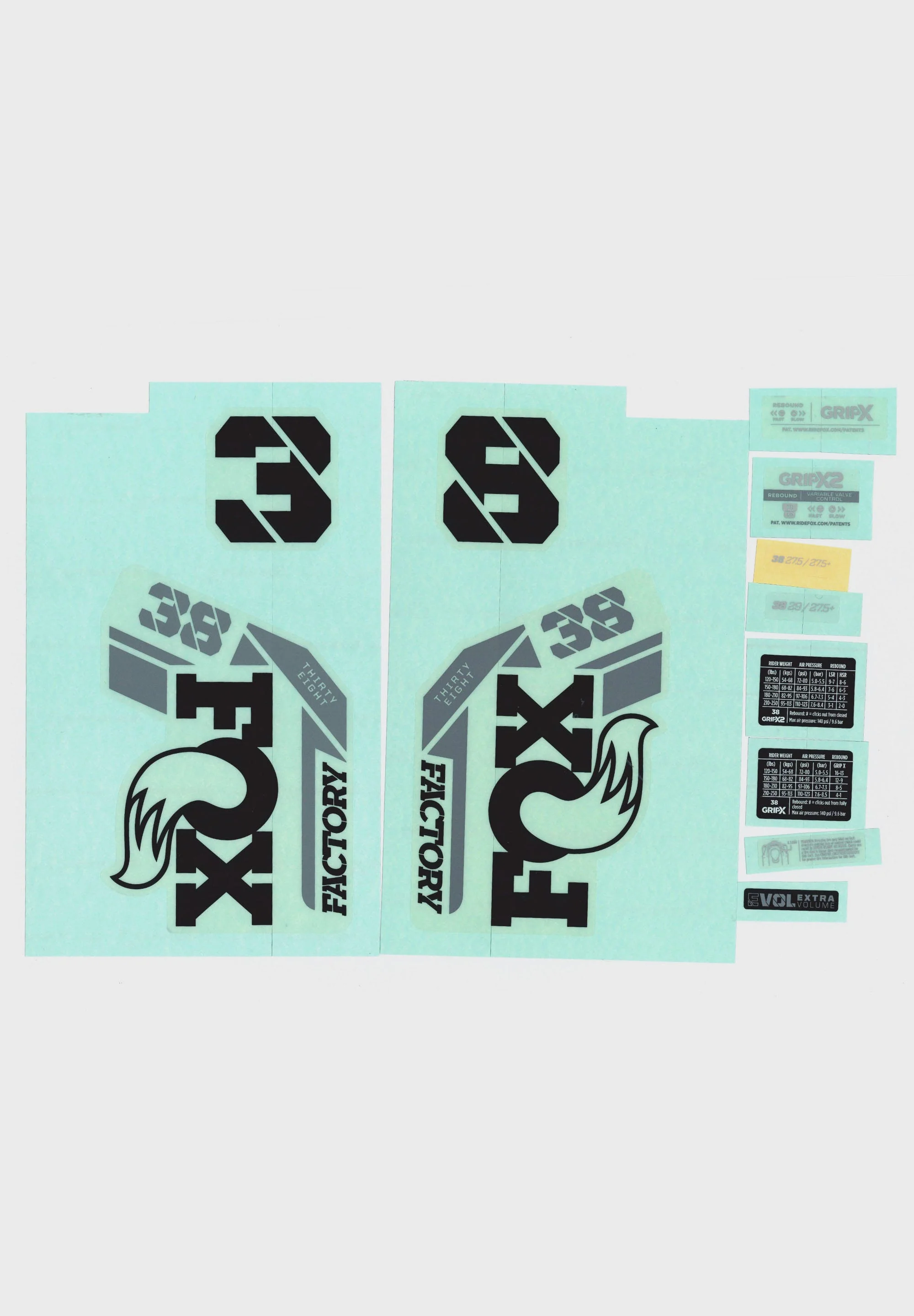 FOX Fork 38 Decal 2025 F-S Black Logo Shiny Orange Fork 1