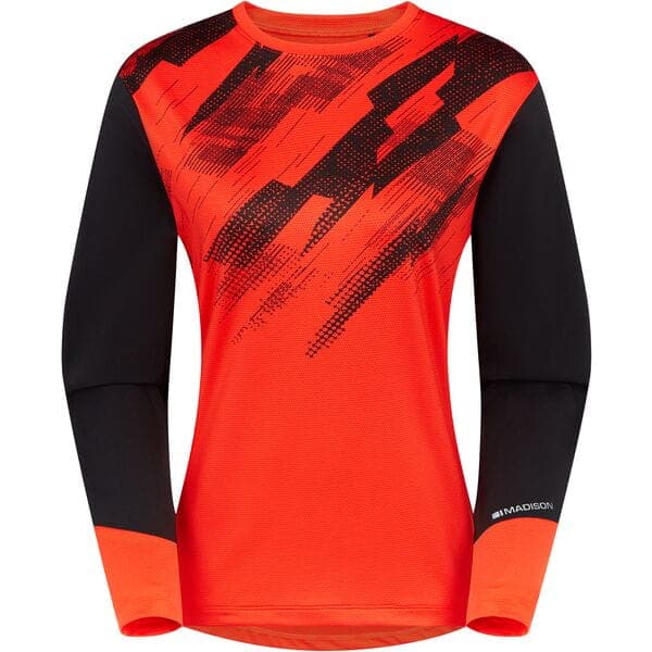 Madison Flux Women's Long Sleeve Trail Jersey; magma red / black - size 12