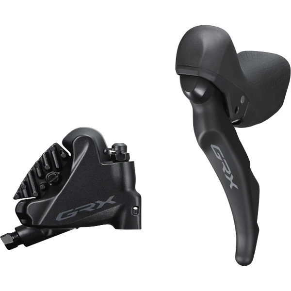 Shimano GRX ST-RX600 GRX 2-speed STI bled with BR-RX410 flat mount calliper; left rear