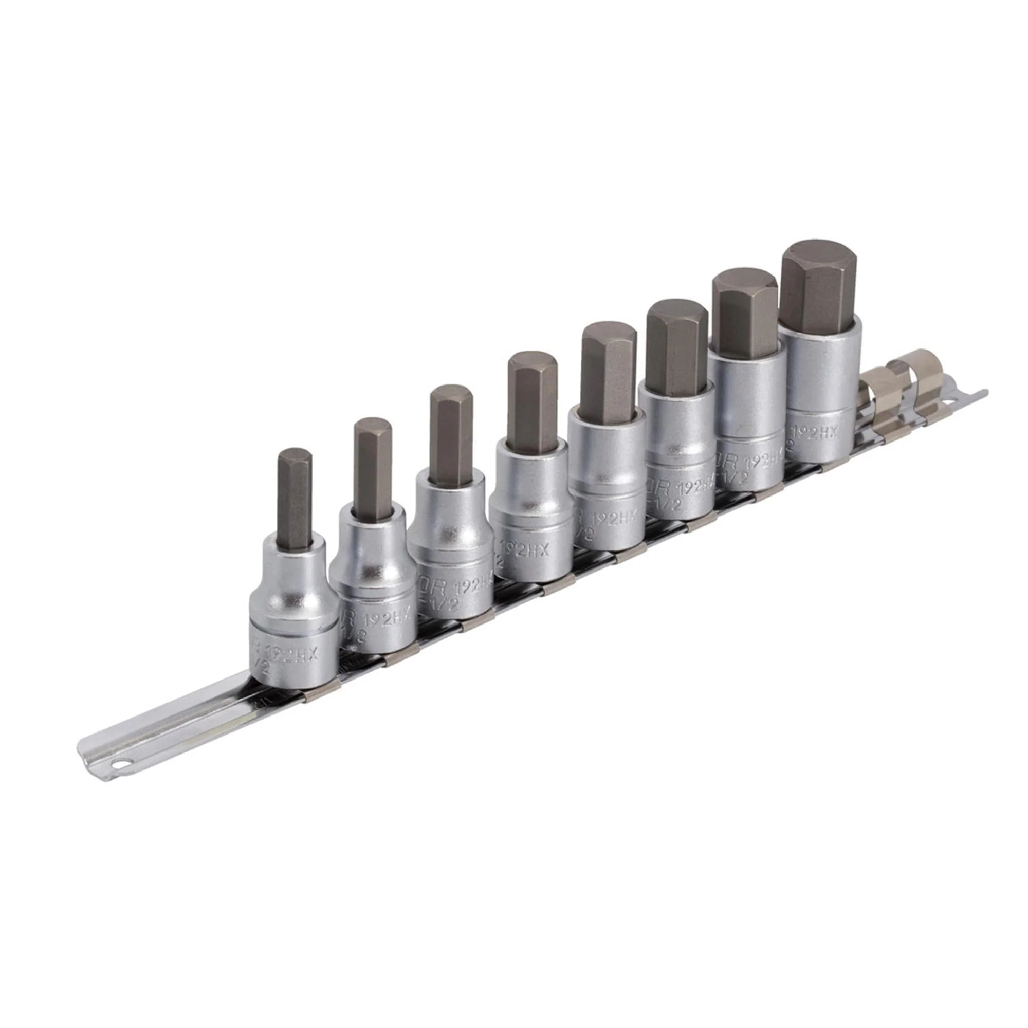 UNIOR Hex Screwdriver Socket Set 1/2" On Rail 2024: GREY 8, 9, 10, 12, 14, 15