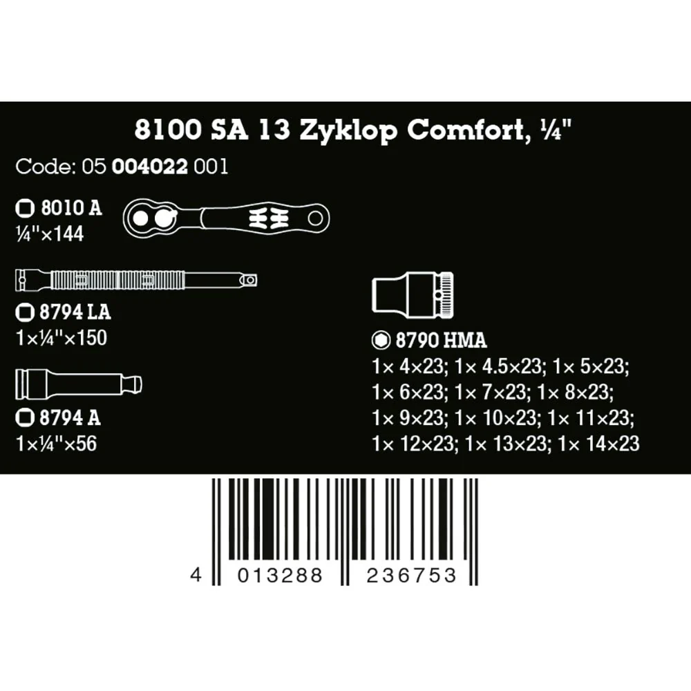 Wera Tools 8100 SA 13 Zyklop Comfort Ratchet Set 1/4 Drive Metric,15 Pack - - - Image 3