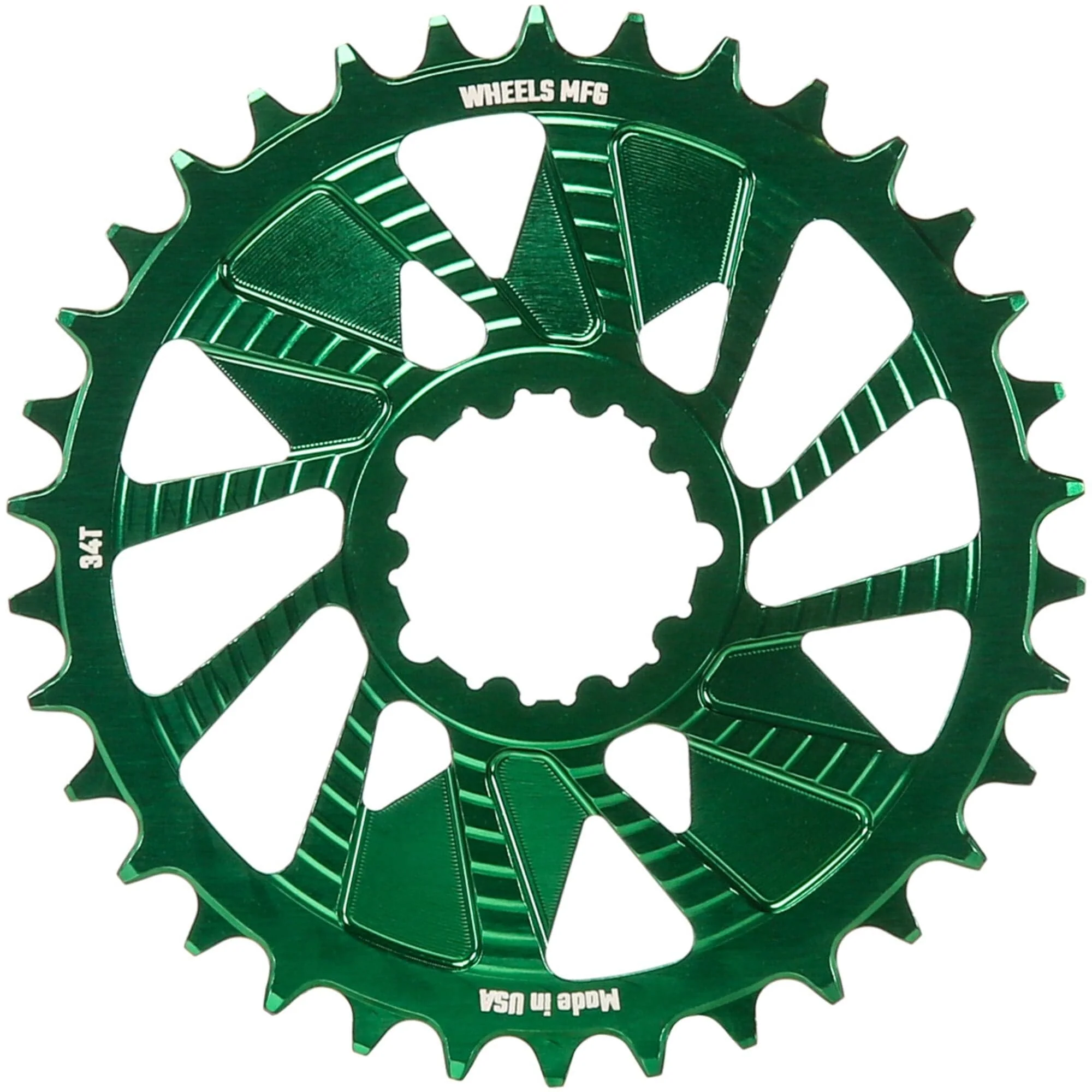 Wheels Manufacturing Green; Chainring 34T; SRAM 3-Bolt; 3mm; Hyperglide+ Chain