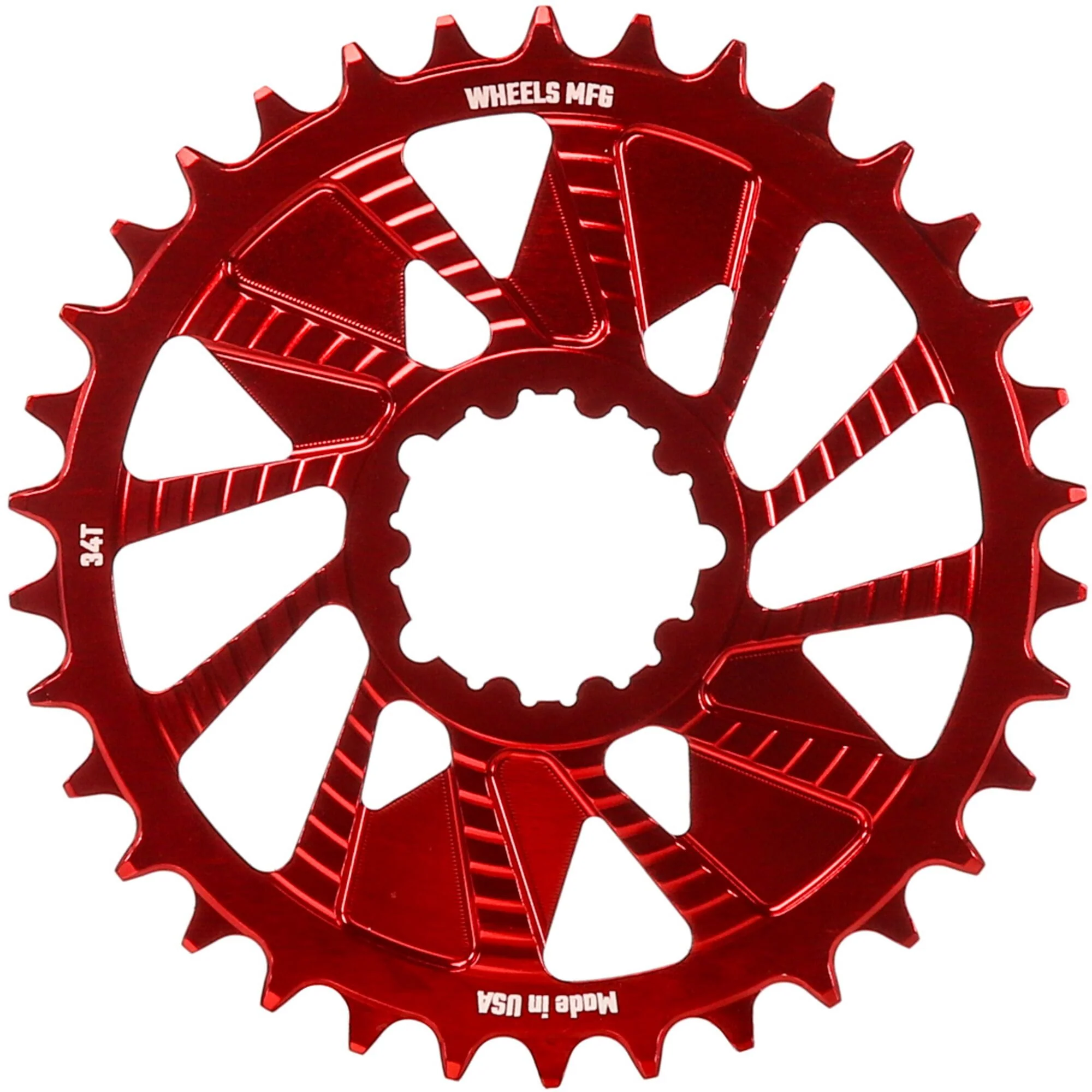 Wheels Manufacturing Red; Chainring 34T; Shimano Direct Mount; 1.5mm Inboard; HG+ Chain